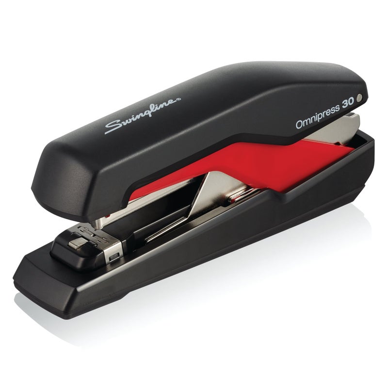 Swingline Stapler, Omnipress 30 Stapler, "Press Anywhere for Easier Use", 30 Sheet Capacity, Black/Red (5000586A) - Image 3